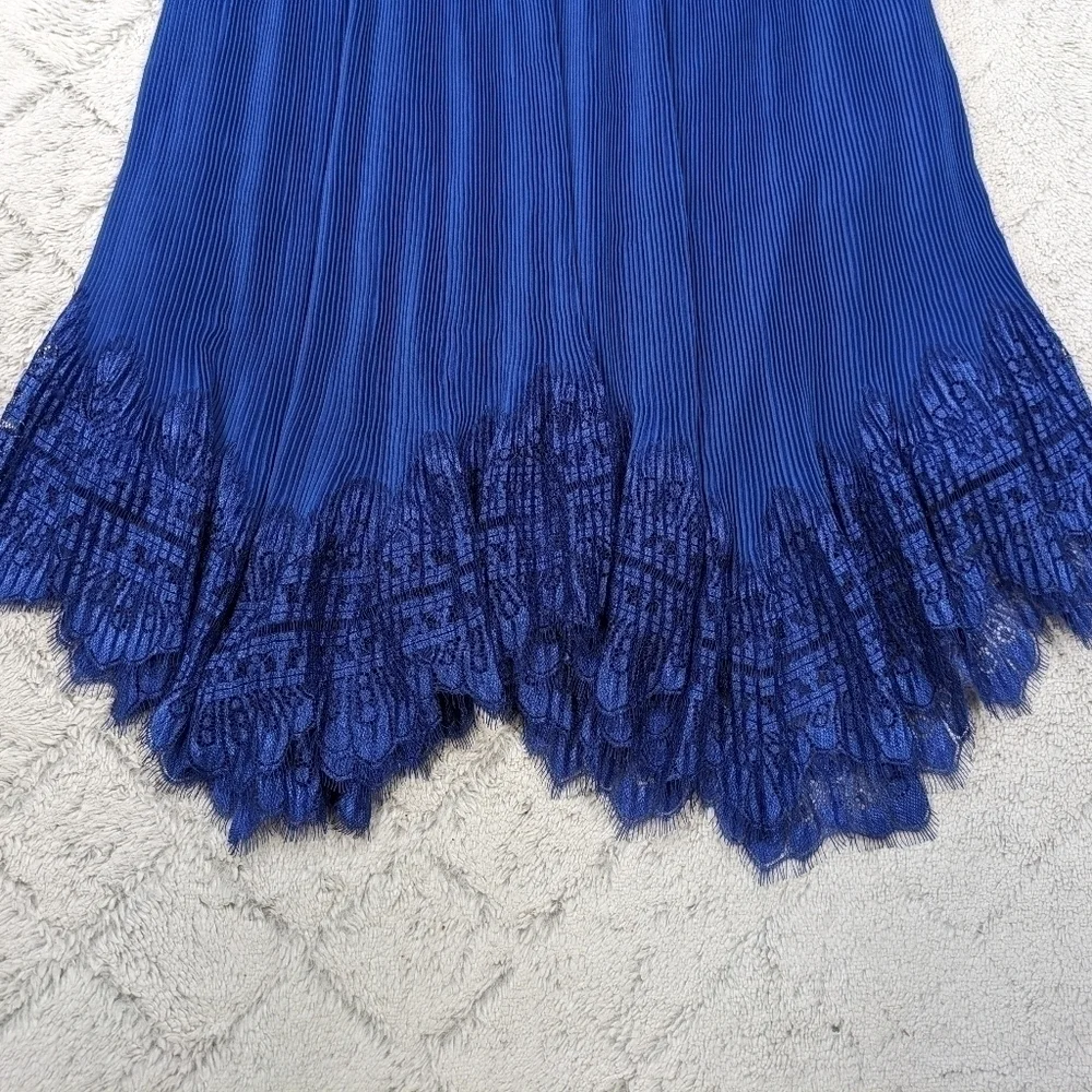 Whistles Skirt Women's 8 Blue Dahlia Pleated Lace Trim Knee Length Side Zip